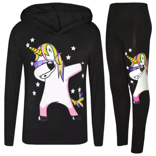 Set leggings top con cappuccio rosa bambina unicorno dab tute filo interdentale