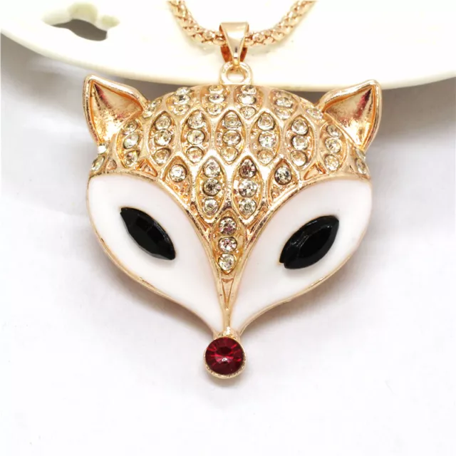 Lovely 3D Crystal Fox Head Rhinestone Lady Fashion Women Sweater Chain Necklace