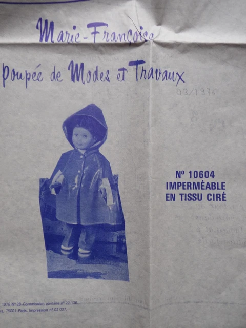 Patron De Couture Vintage Modes Et Travaux Pour Poupée Marie Françoise - Édition Février 1978 - Occasion