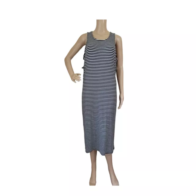 NWT ROUGE Women's 1X  Sleeveless Maxi Dress Side Cut Out Black & White Striped