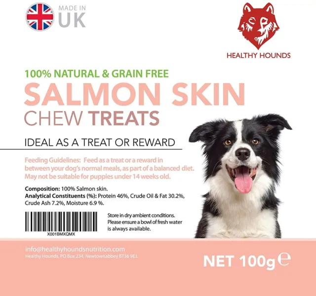 Healthy Hounds Salmon Skin Chews 100g, 500g 100% Natural Fish Skin Treat Chews