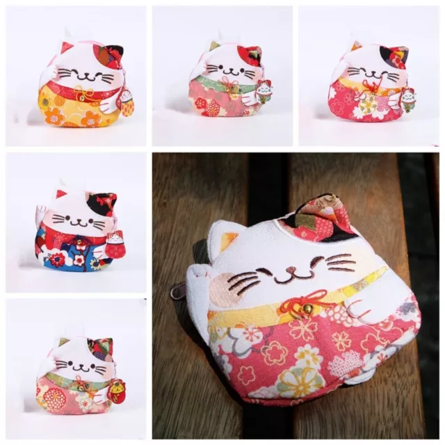 Japanese Style Lucky Cat Clutch Bag Flower Printing Card Holder  Men