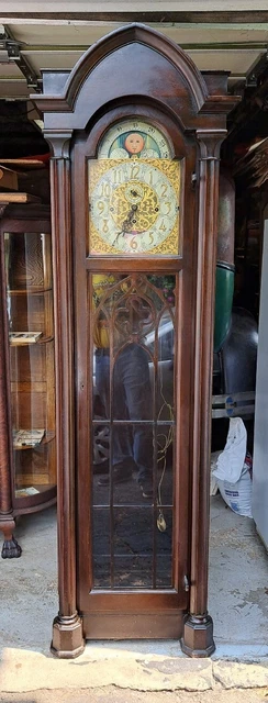 ANTIQUE 1920s-30s CATHEDRAL SELSI MADE IN GERMANY MOON PHASE GRANDFATHER CLOCK