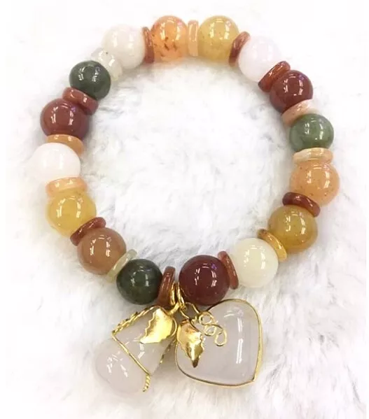 Bracelet Natural Burma Jade Beads Calabash Heart jadeite Jewelry Thai Amulet