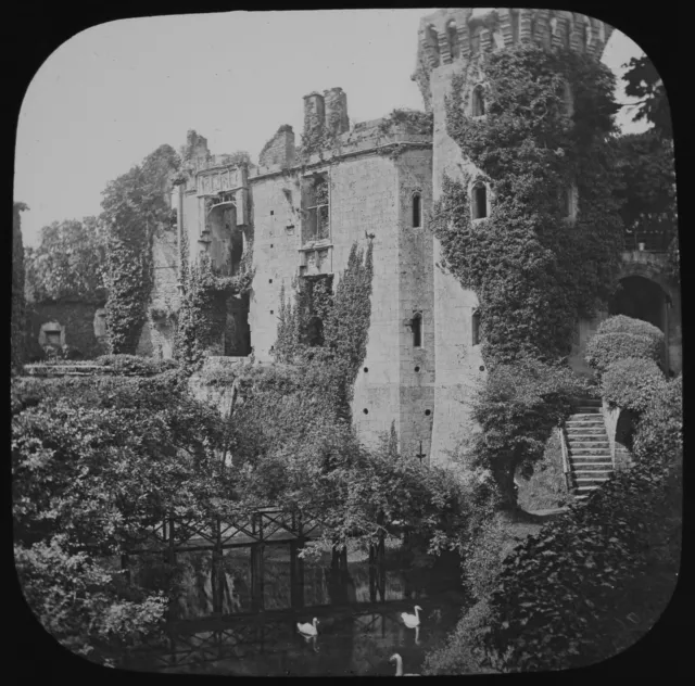 EARLY Magic Lantern Slide RAGLAN CASTLE BRIDGE C1888 VICTORIAN PHOTO WALES