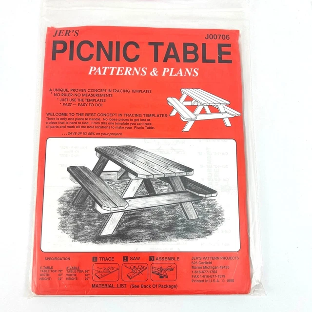 Mesa de picnic Jer's Patterns & Plans con asientos adjuntos J00706