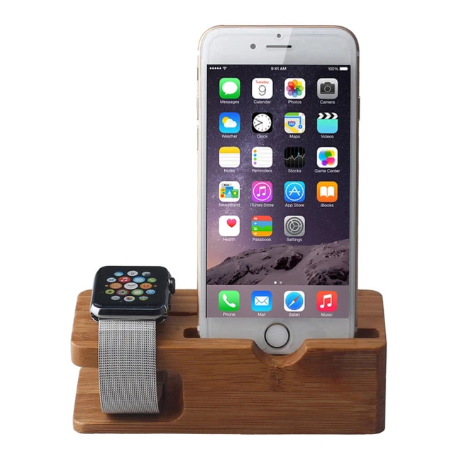 Lot De 2 Supports Téléphone En Bambou - Avec Trou De Charge, Compatible Smartphone Et Tablette