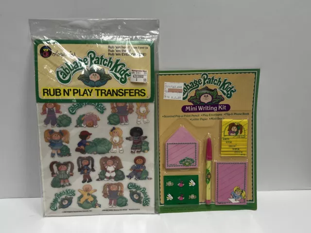 NEW VTG Lot Cabbage Patch Kids RUB N' PLAY Transfers + Mini Writing Kit Sealed