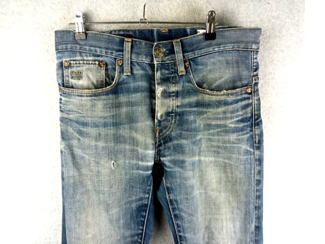 Distressed Jeans Men's Size 32 G-Star Raw 3301 KBWG Straight Blue Denim Leg 30"