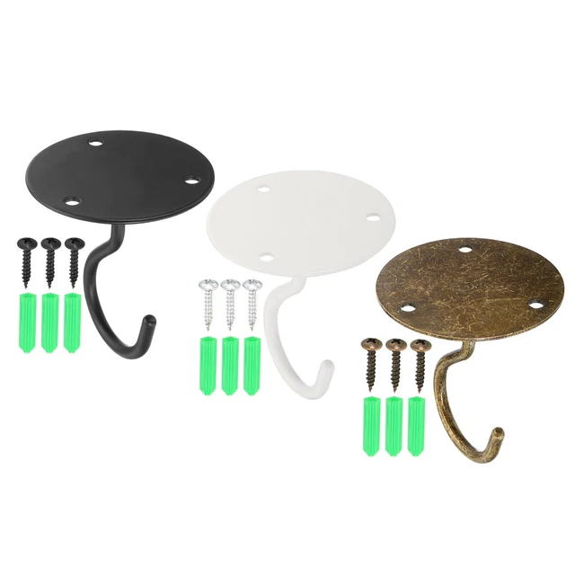 3Pcs 2.5" x 2.8" Ceiling Hook with Hardware for Hanging Plant White Black Bronze