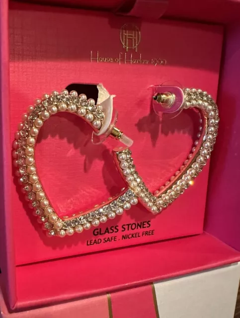 House Of Harlow Gold Tone Heart With Pearls and Rhinestones-Valentine’s Day