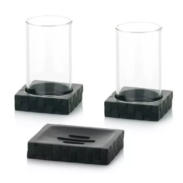 Kela Set Becher Glas Seifenschale Zahnputzbecher Mundbecher WC-Garnitur schwarz