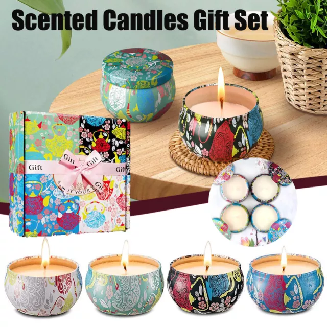 Scented Candles Gift Set of 4 Natural Soy Wax Portable Travel Tin Candle