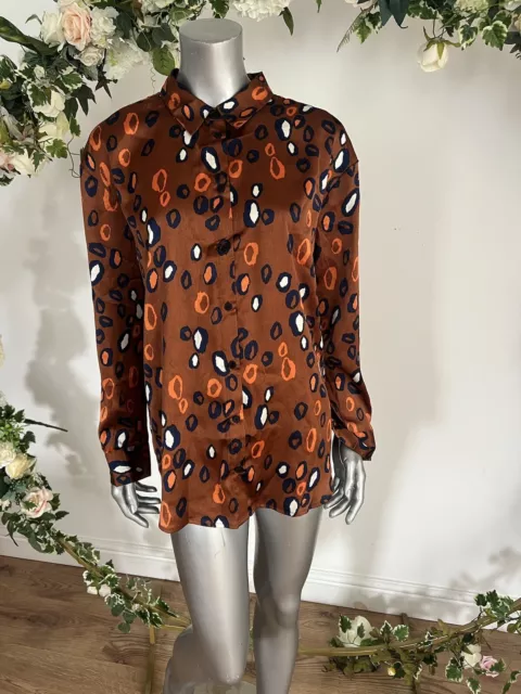 Influence Oversized Leopard Print Shirt Top Size 12 Brown Satin Blouse New MK39