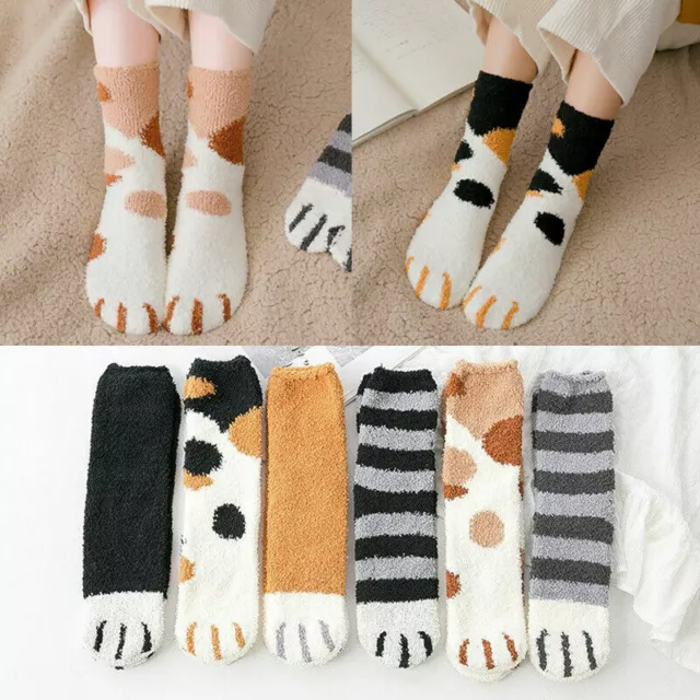 Womens Fashion Lovely Cat Claw Coral Thickening Fuzzy Middle Stockings Socks