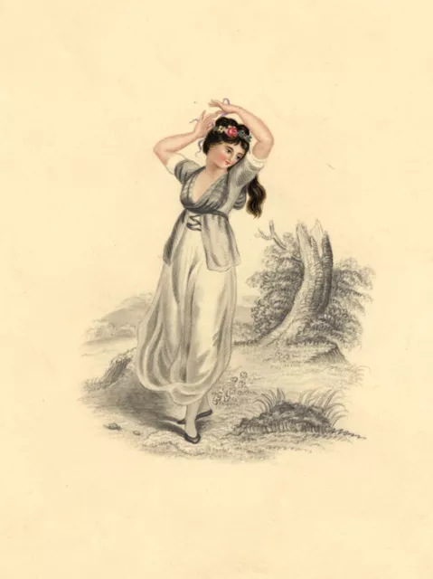 Young Lady Tying her Hair – Original mid-19th-century watercolour painting