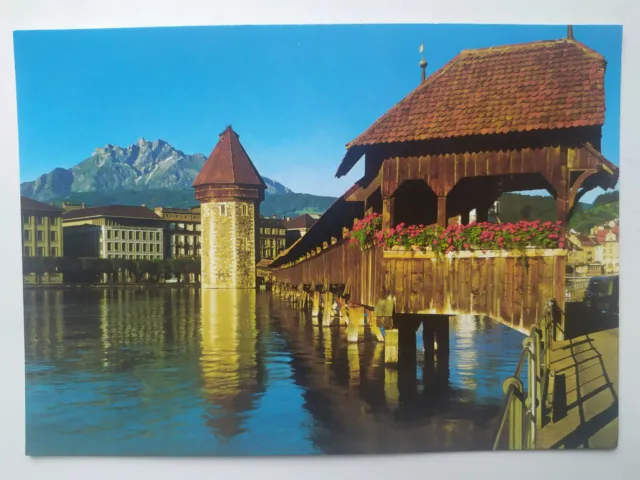 Chapel Bridge Water Tower Mount Pilatus Luzern Switzerland Picture Postcard