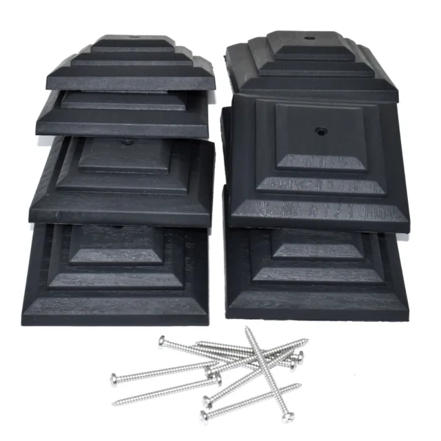 Box of 10, 3" (75mm) Black Decorative Plastic Linic Fence Post Caps & Screws