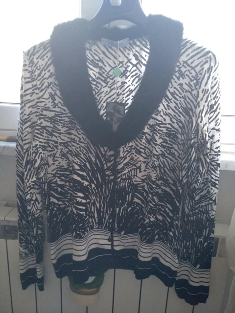 Blumarine Cardigan Con Visone Tg 50 nero e bianco nuovo con etichette