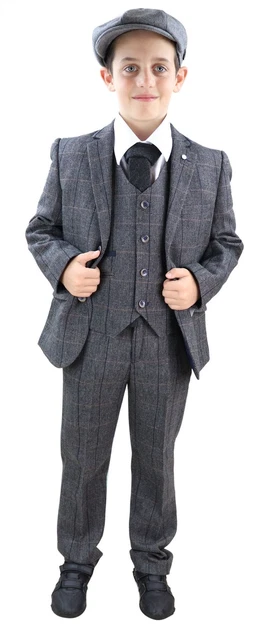 Abito Classico da Ragazzo 3 Pezzi Tweed a Scacchi Blinders Vintage
