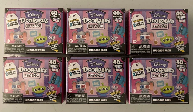 New! Disney Doorables Lets Go Luggage Pack Lot Of 6 To Unzip! 2 Figures In Each!