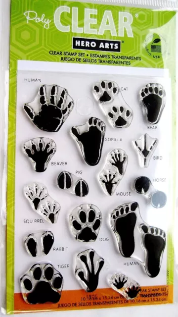 Animal Handprints Poly Clear Stamp Set by Hero Arts CL399 NEW!