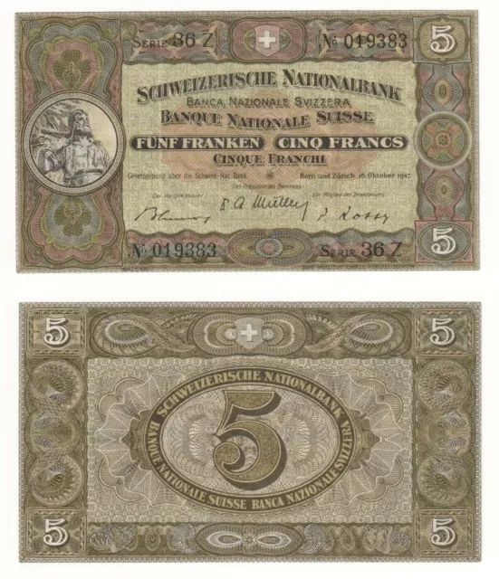 SWITZERLAND 5 Franken Banknote (1947) P.11m - EF