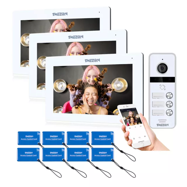 Tmezon Wlan Videocitofono 1/2/3 Familiare Kit Telecamera 7'' Touch Screen 1080P