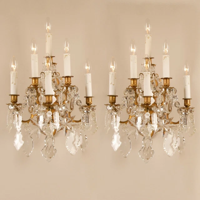 French Victorian Crystal sconces bronze Wall Lamps Baccarat Crystal Prisms