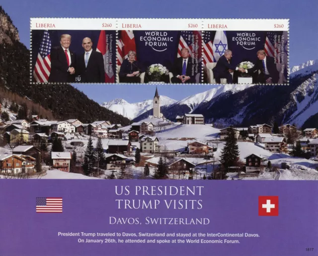 Liberia Stamps 2018 MNH Donald Trump Visits Switzerland US Presidents 3v M/S