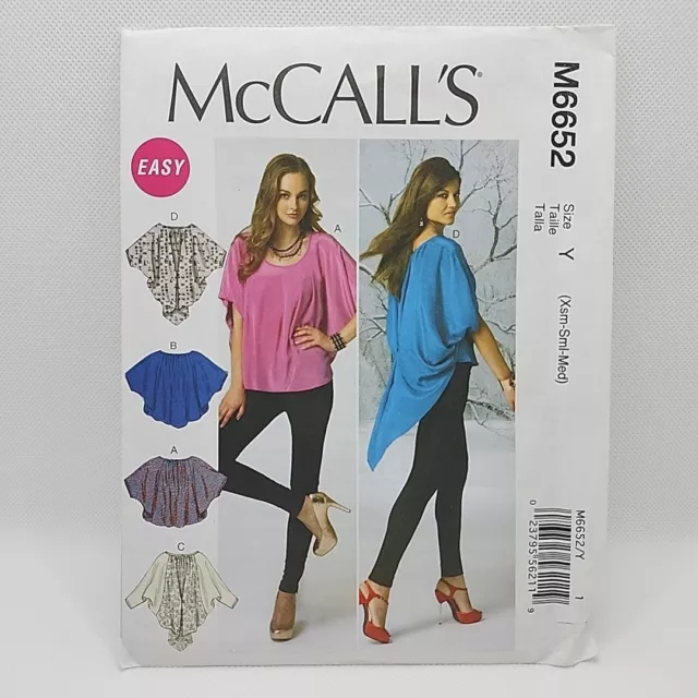 McCall's 6652 Misses' Pullover Blouse Top Shirt Sewing Pattern Size XS-M Uncut