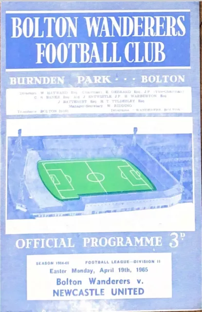 Bolton Wanderers V Newcastle United - 1964/65 Division 2 - 19th April 1965