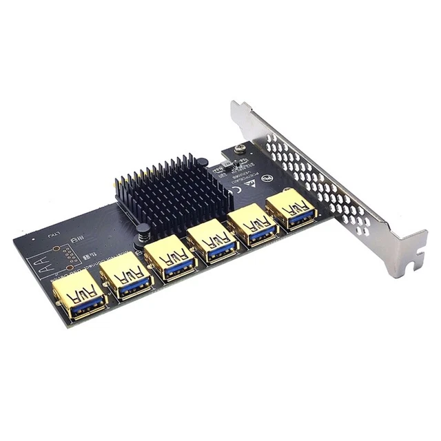 PCIe Extender  1 to 6  Card USB3.0 PCIE 1X to 16X Adapter For Mining