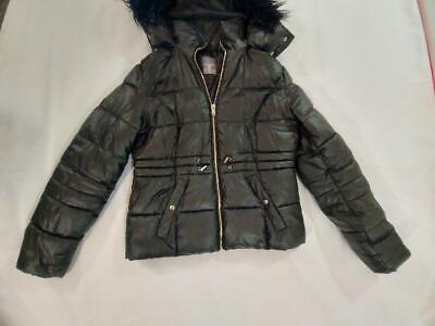 Le ragazze Primark maniche lunghe giacca con cappuccio fisso SOFFICI Zip Nero UK 4/6 EUR 32/34 3