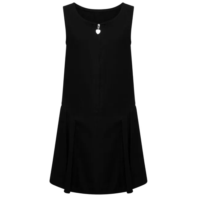 Girls School Pinafore Pleated Charcoal Grey, Navy & Black Heart Zip Front Dress