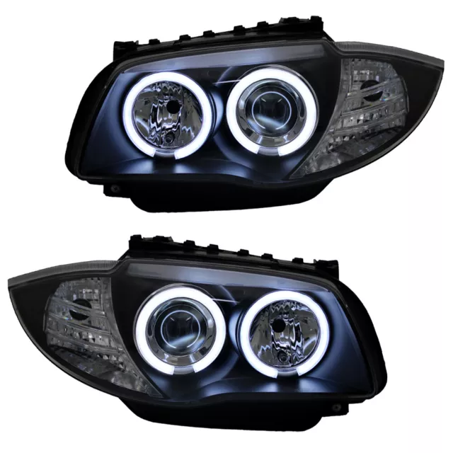 Scheinwerfer CCFL Angel Eyes Set für BMW E81 E87 Bj. 04-11 Schwarz + Osram H7 2