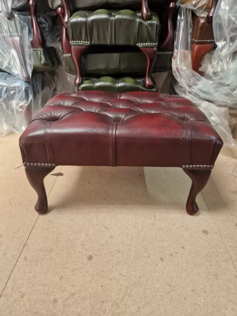 Chesterfield Footstool Real 100 % Leather Antique Red Oxblood