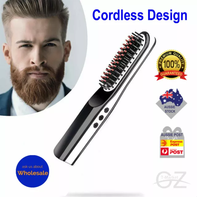 Genuine NASV Electric Hair Beard Brush Hair Straightener Comb Cordless Portable