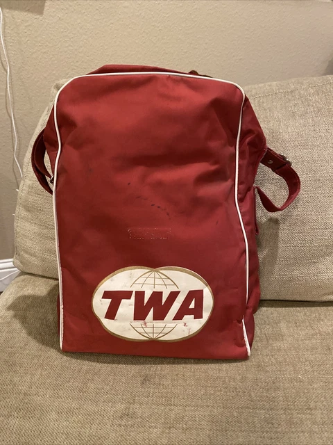 Vintage TWA Trans World Airlines Red Travel Bag Shoulder Strap USA Made