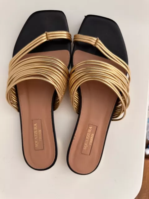 aquazzura gold leather flat slipper sandals