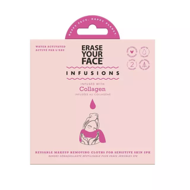 Erase Your Face 2 Reusable Makeup Removing Cloths Infused with Collagen - Pink