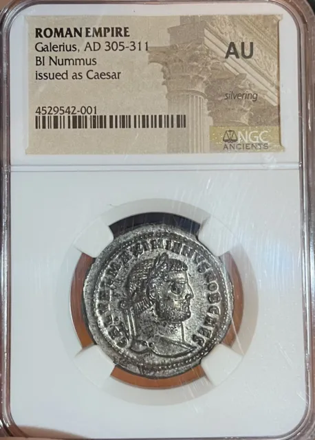 Roman Empire AD 305-311, BI Nummus Ancient Coin for Galerius, NGC Graded AU