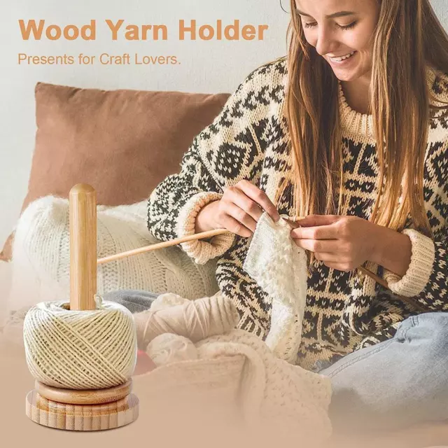 Wooden Yarn Ball Holder Stand Crocheting Winder Rotation Sewing W3 Thread C5Q4