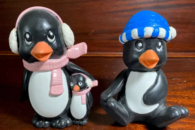 2 Hand-Painted Ceramic Penguin Figurines - 6 inches Tall