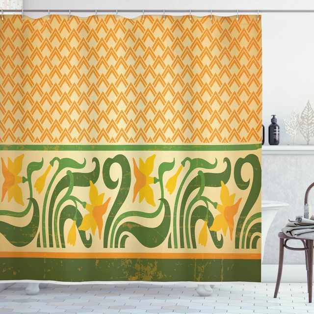 Art Nouveau Shower Curtain Ornate Daffodils Print for Bathroom