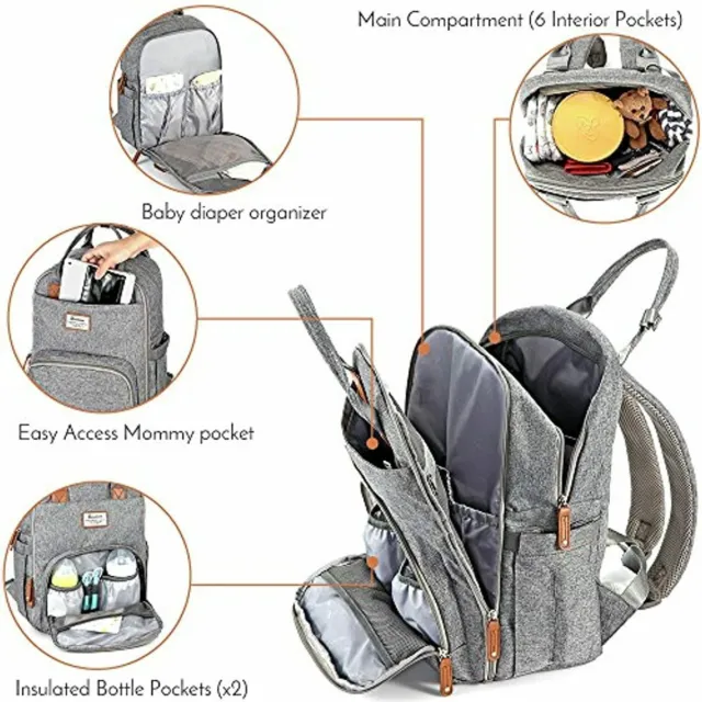 Diaper Bag Backpack, RUVALINO Multifunction Travel Back Pack Gray 2