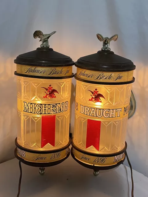 Pair Of Vintage Michelob Beer Lighted Wall Sconces Lamp Man Cave Barware 1970S