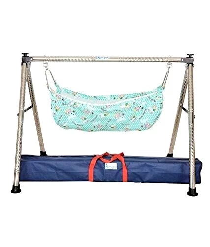 Round Pipe Steel Folding Cradle with Two cotton hammock with mosquito net KR89