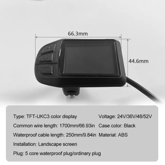 Coque ABS noire TFT UKC3 écran couleur pour vélos électriques 24V/36V/48V/52V