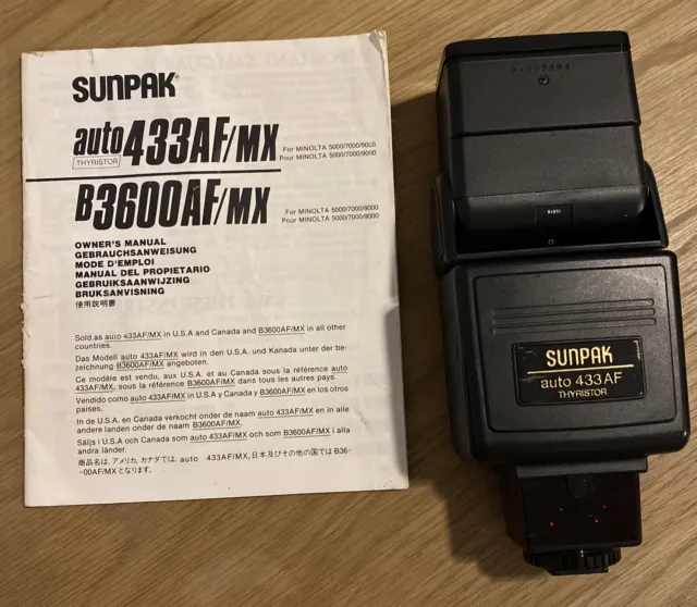 Sunpak Auto 433AF Thyristor Flash Minolta With Manual / Works